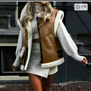 Faux Suede Shearling Lined Winter Warm chic western vest Size XL NEW